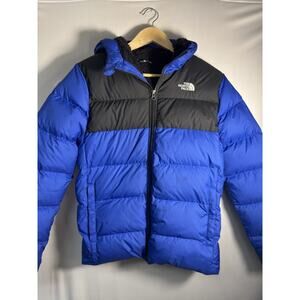 The North Face Youth XL 18/20 Blue Black Down Puffer Hooded Jacket